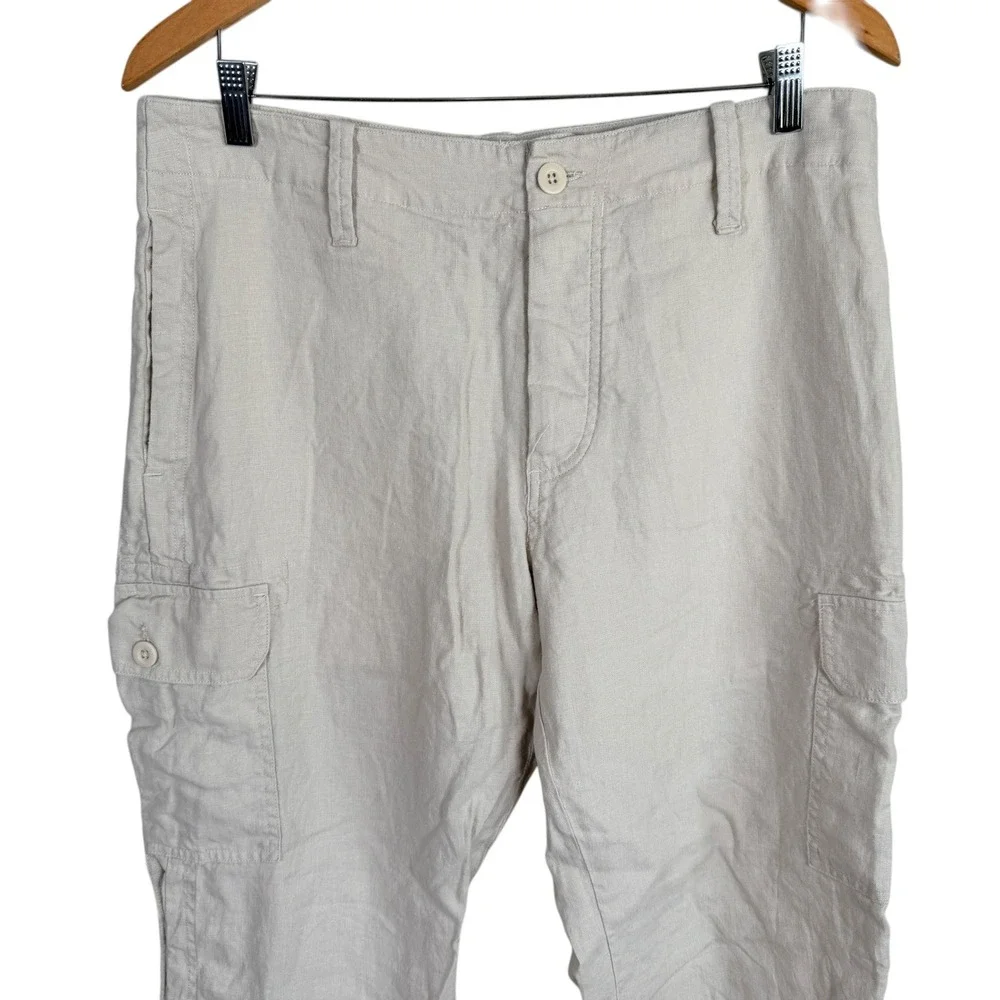 Vintage Banana Republic 100%‎ Linen Cargo Pants Mens 34x31 Beige Straight Leg